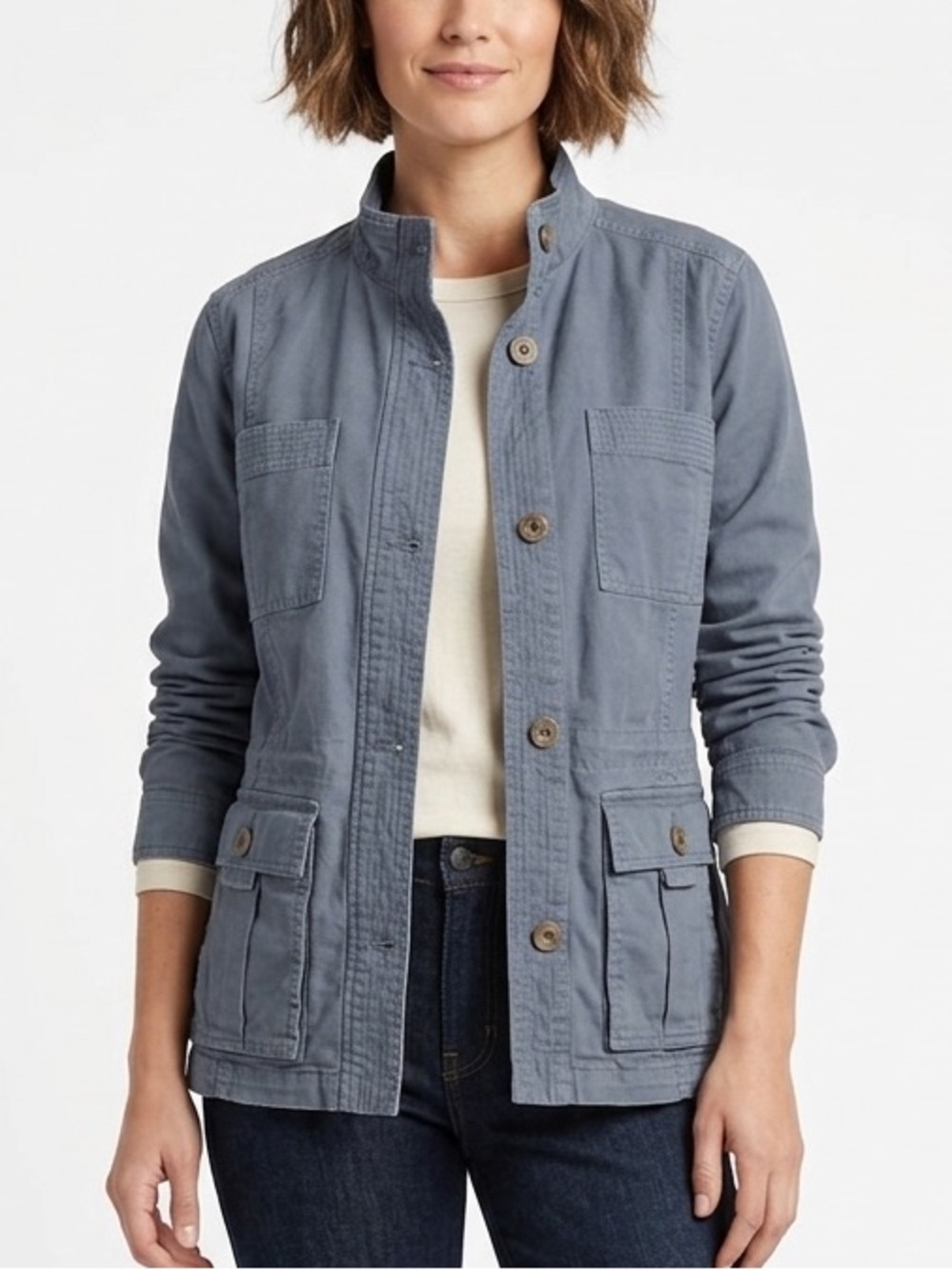 L.L. BEAN Blue Classic Utility Jacket Lightweight Pockets Zipper Button Medium